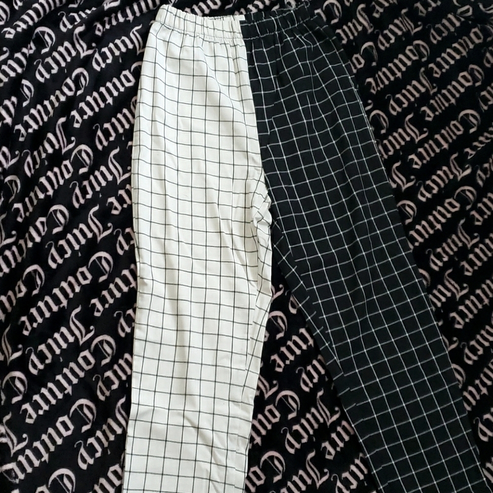 Two Tone Plaid Elastic Waist Pants